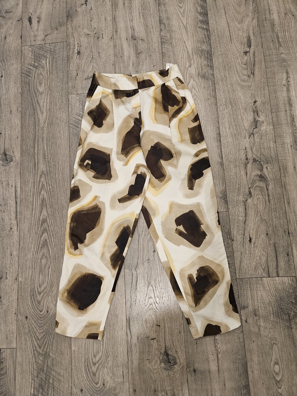 Massimo Dutti Beige Abstract Print Limited Edition Linen Blend Pants Size 4
